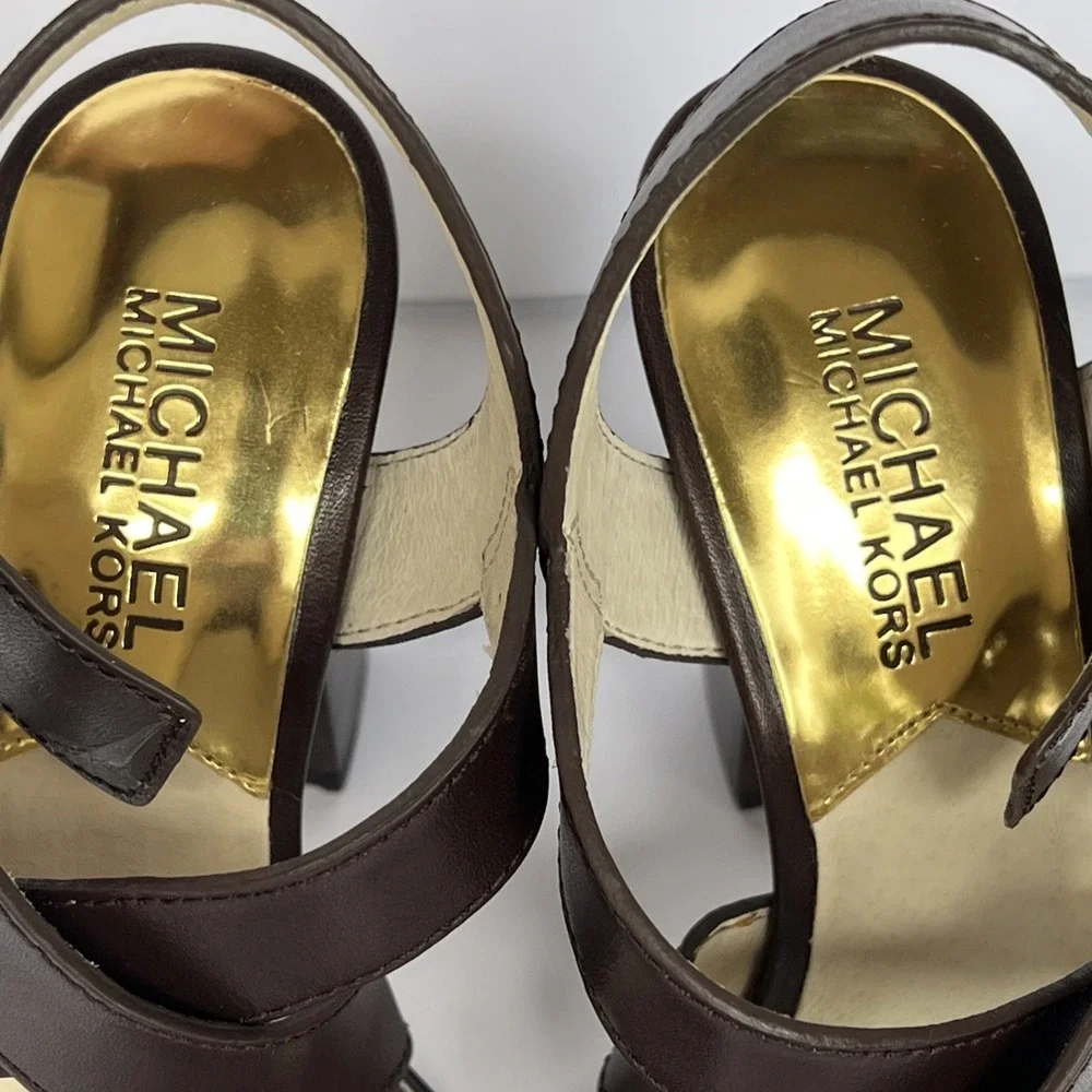 Michael Kors Women Brown Sz 5M Solid Leather High Platform Heels NEW w/box